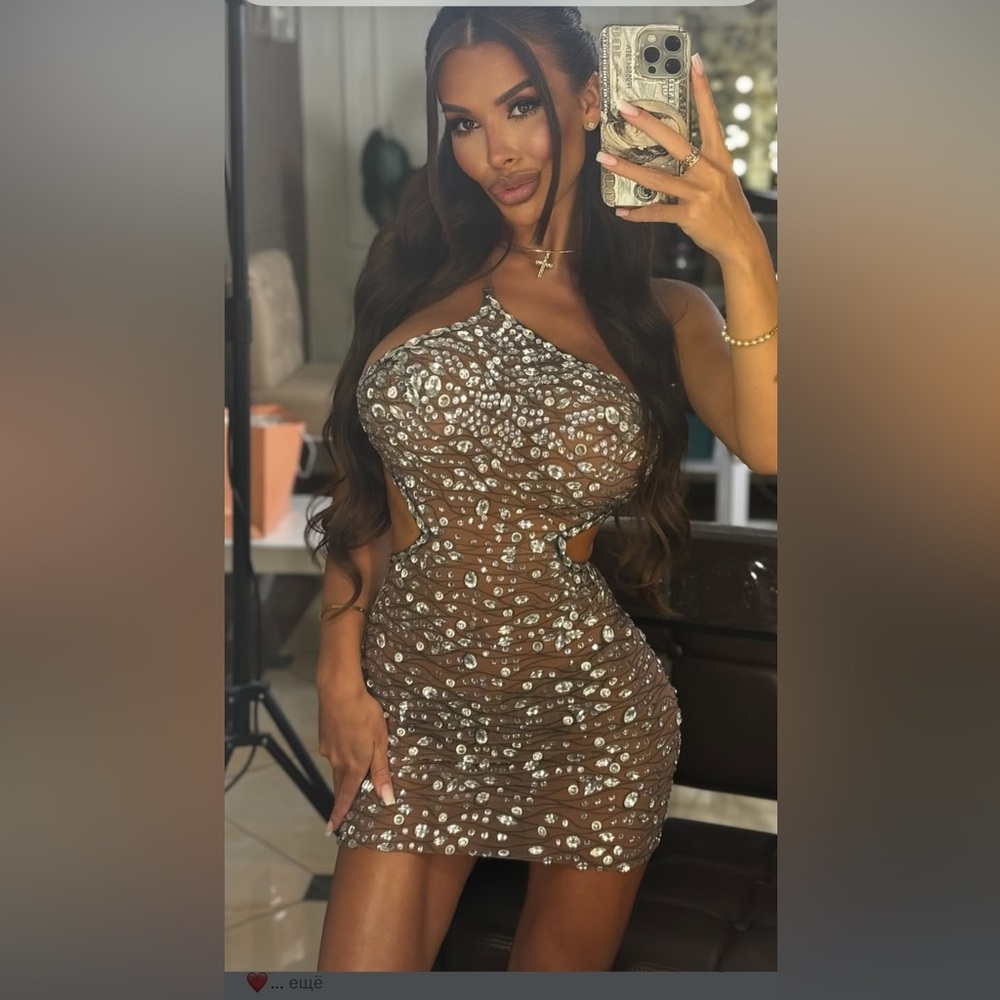 Brown Sequin One-Shoulder Dress